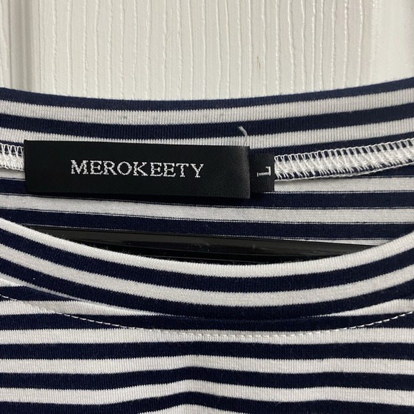 Merokeety Knee Length-short sleeve Black&White Stripe T-shirt‎ dress Sz.L - Picture 5 of 6
